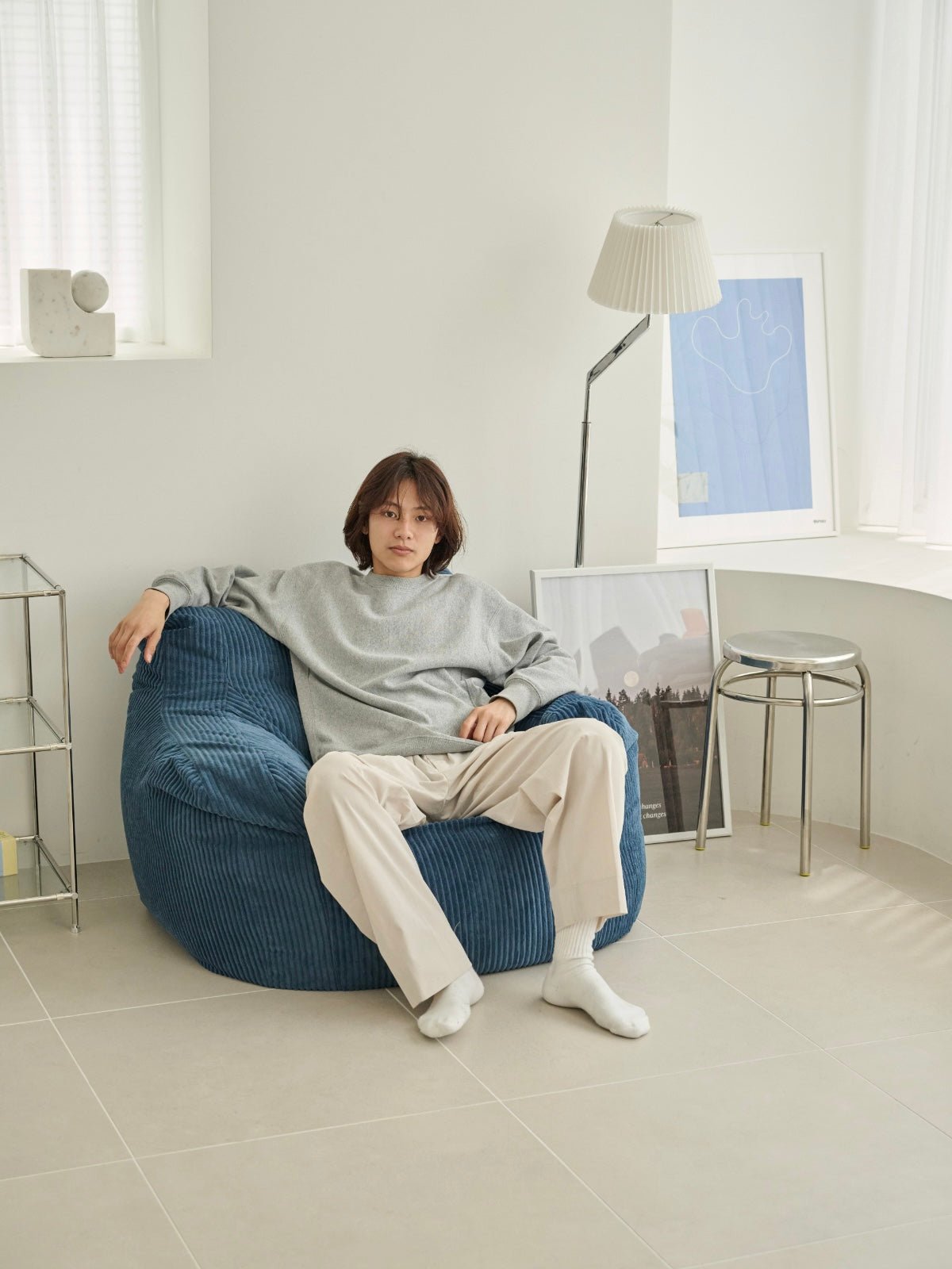 OR - 5686 - LOOSY - LOOSY 1人掛けビーズソファ 付替カバー NAVY
