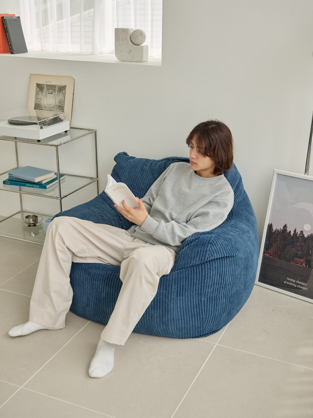 OR - 5686 - LOOSY - LOOSY 1人掛けビーズソファ 付替カバー NAVY