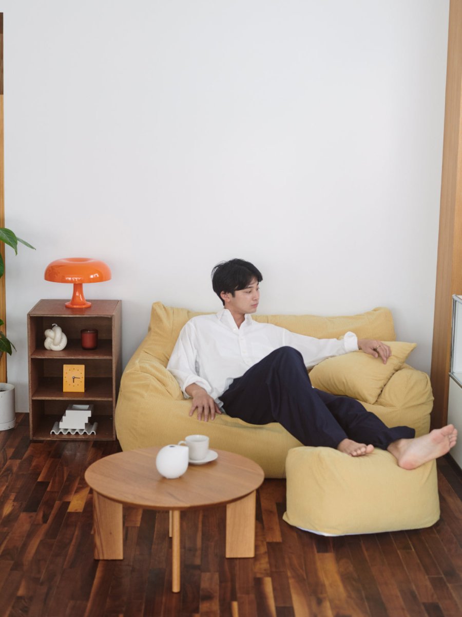 OR - 9105 - LOOSY - HUGME 2人掛けビーズソファ Soft Yellow