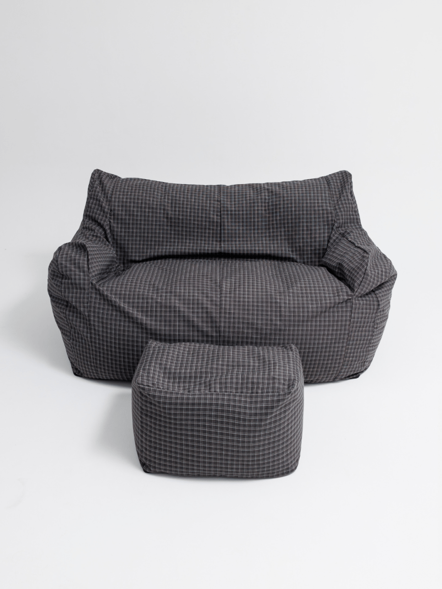OR - 9568 - LOOSY - HUGME ビーズオットマン Charcoal Check