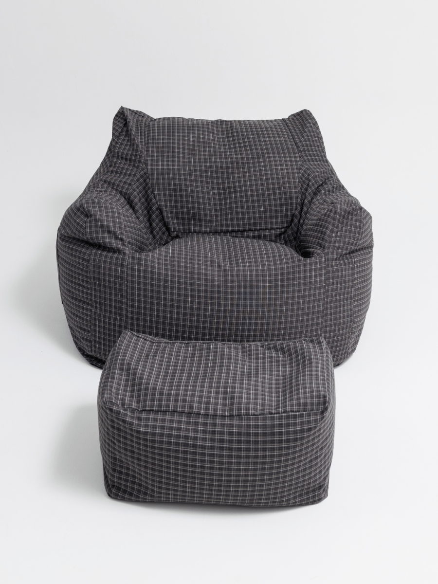 OR - 9568 - LOOSY - HUGME ビーズオットマン Charcoal Check