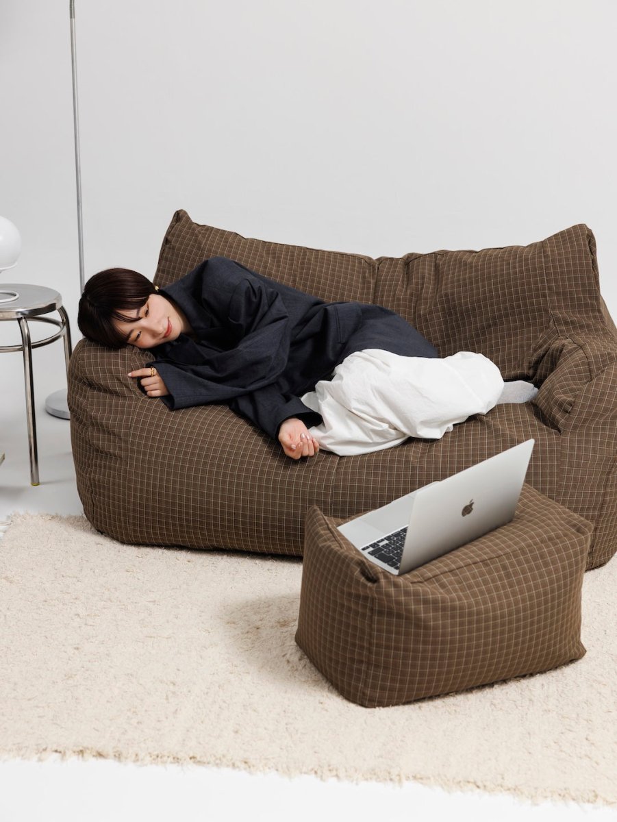 OR - 9569 - LOOSY - HUGME ビーズオットマン Brown Check