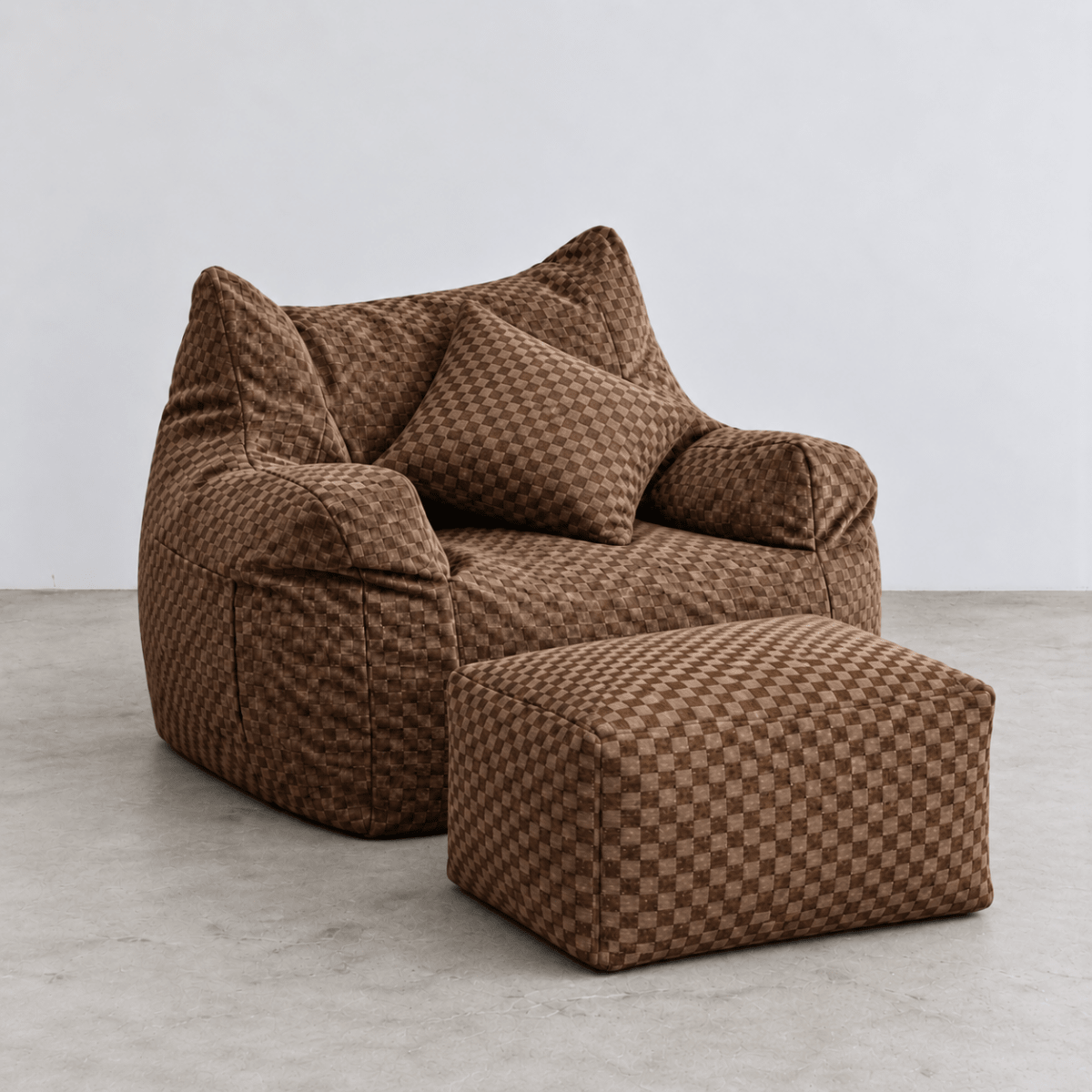 SE-10353-LOOSY-LOOSY 1人掛けビーズソファ Check Chenille -Brown