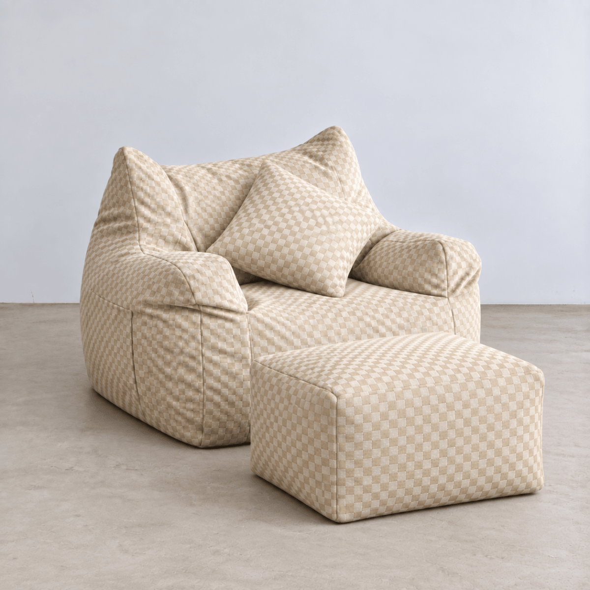 SE-10362-LOOSY-LOOSY 1人掛けビーズソファ Check Chenille -Ivory