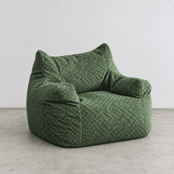 LOOSY 1人掛けビーズソファ Check Chenille -Green