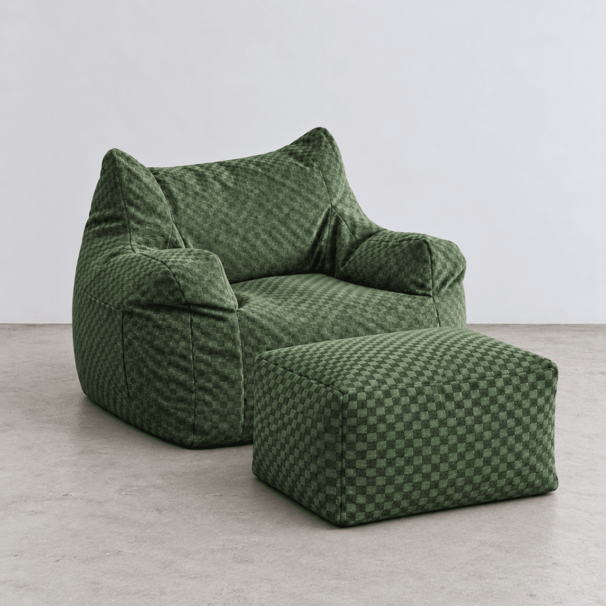SE-10369-LOOSY-LOOSY 1人掛けビーズソファ Check Chenille -Green