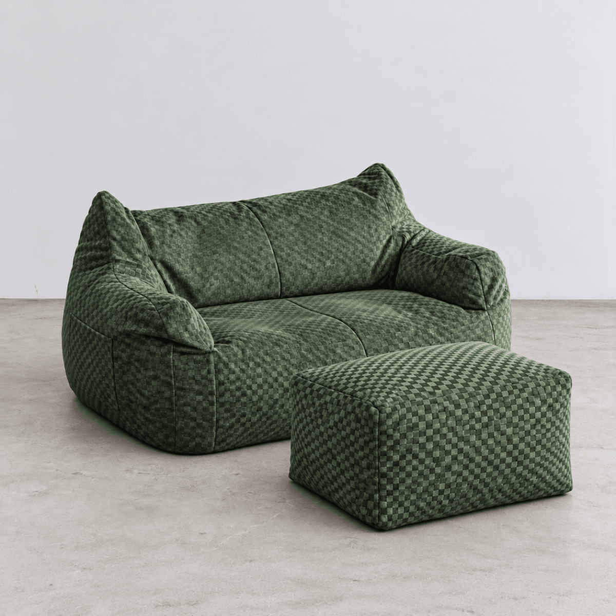 SE-10373-LOOSY-LOOSY 2人掛けビーズソファ Check Chenille -Green