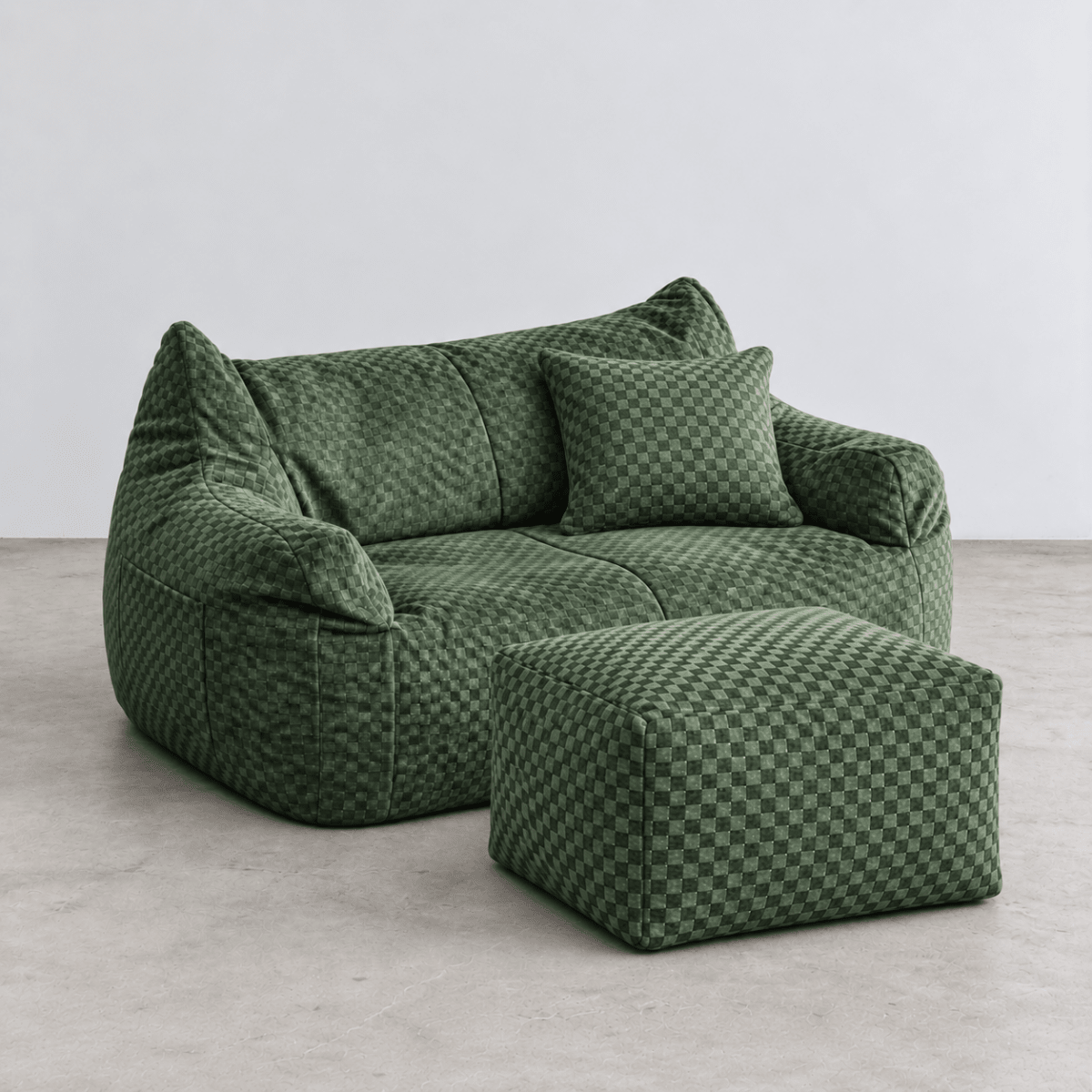 SE-10375-LOOSY-LOOSY 2人掛けビーズソファ Check Chenille -Green