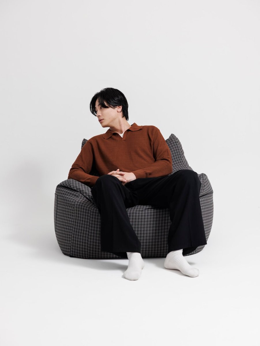 SE - 9591 - LOOSY - HUGME 1人掛けビーズソファ 付替カバー Charcoal Check