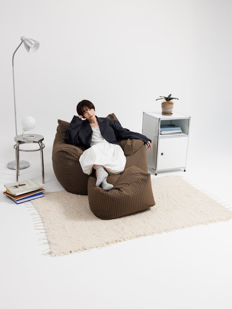 SE - 9592 - LOOSY - HUGME 1人掛けビーズソファ 付替カバー Brown Check