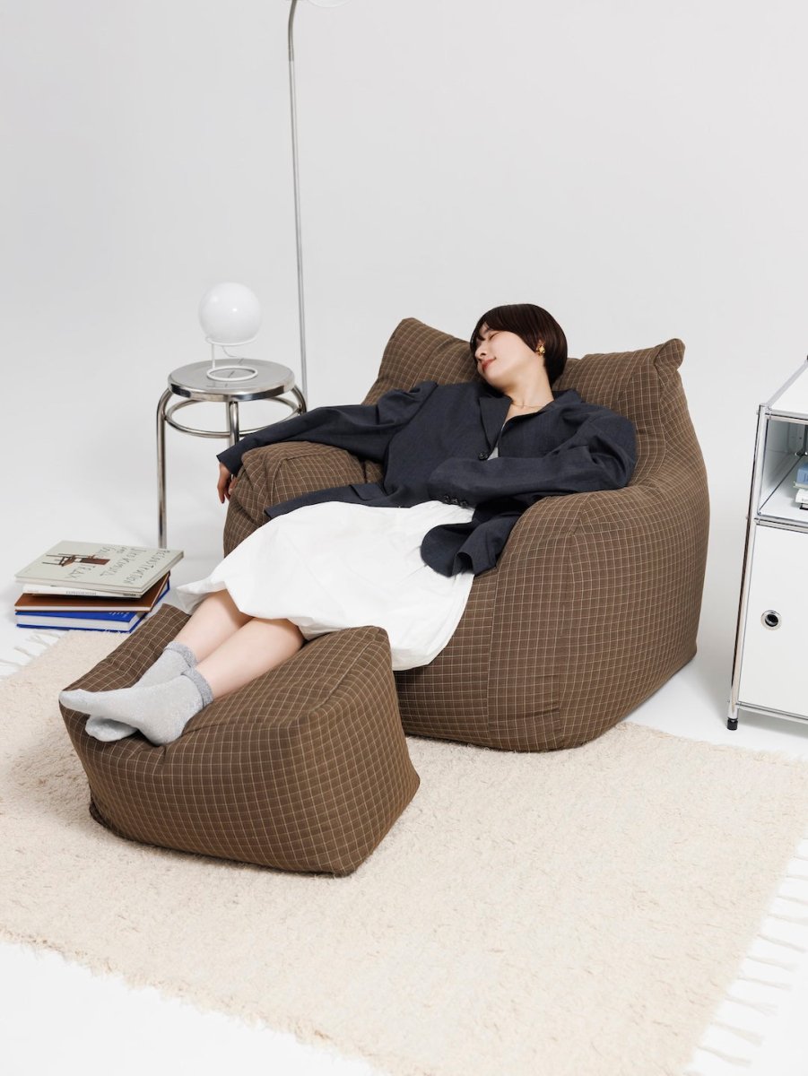 SE - 9592 - LOOSY - HUGME 1人掛けビーズソファ 付替カバー Brown Check