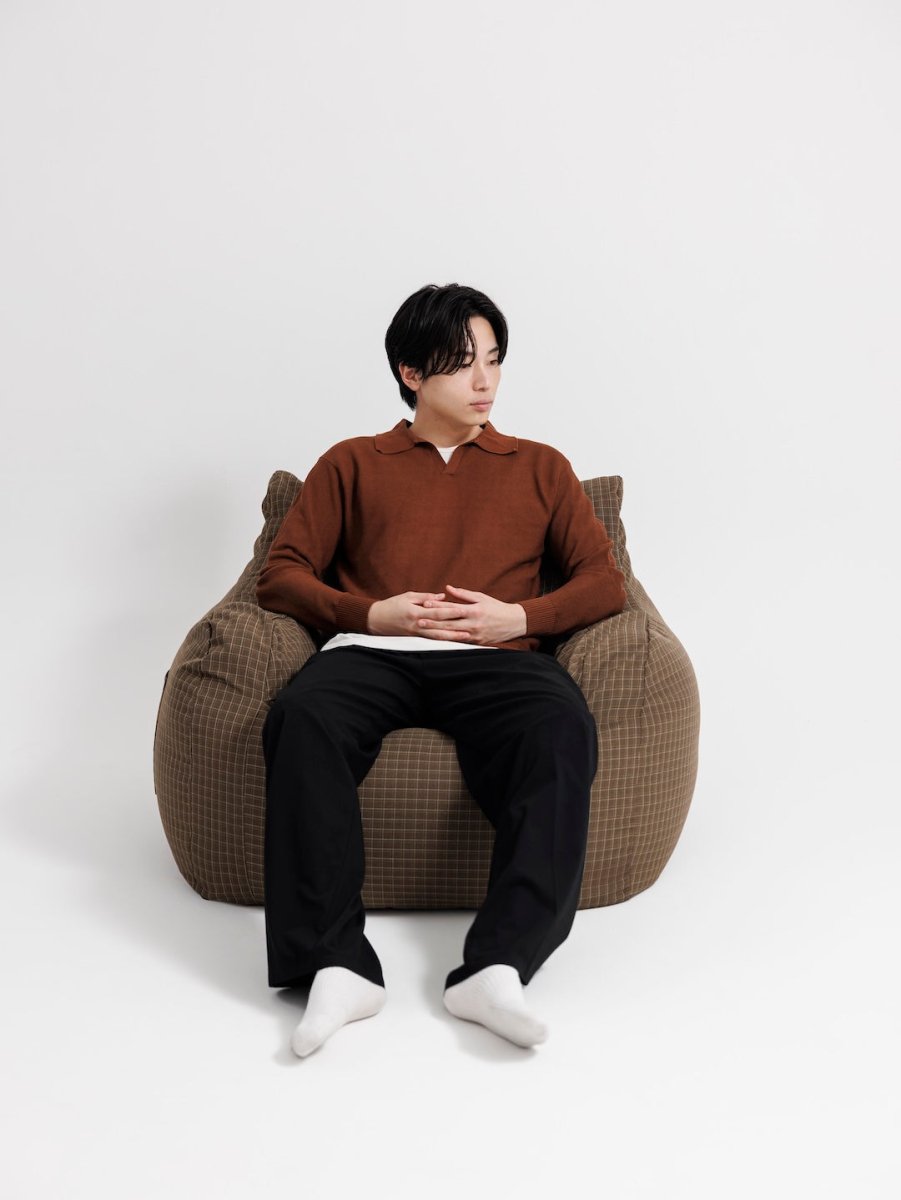 SE - 9592 - LOOSY - HUGME 1人掛けビーズソファ 付替カバー Brown Check