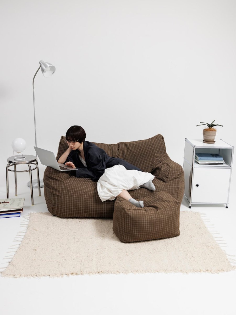 SE - 9596 - LOOSY - HUGME 2人掛けビーズソファ 付替カバー Brown Check