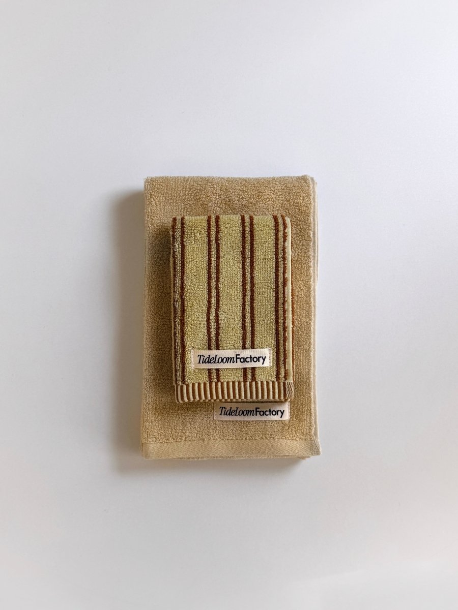 SE - 8719 - Tide Loom Factory - 100% Cotton Towel | Yanagi Stripe / Sand Beige Set