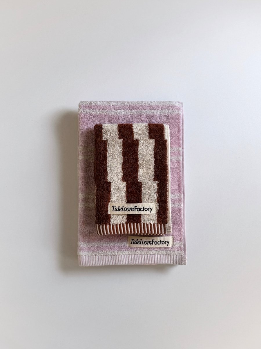 SE - 8783 - Tide Loom Factory - 100% Cotton Towel | Spring Haze Stripe / Sand Ripple Check Set