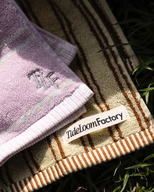 SE - 8783 - Tide Loom Factory - 100% Cotton Towel | Spring Haze Stripe / Sand Ripple Check Set