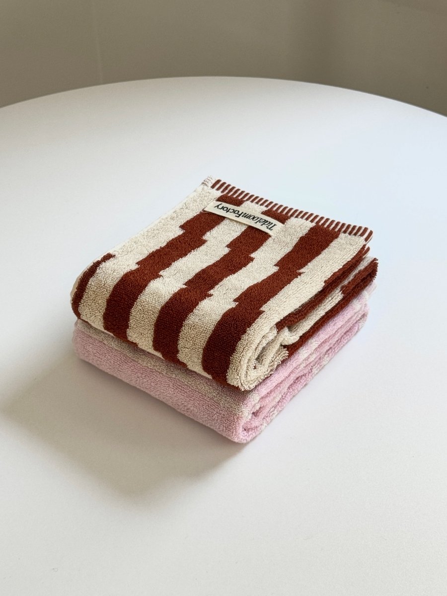 SE - 8783 - Tide Loom Factory - 100% Cotton Towel | Spring Haze Stripe / Sand Ripple Check Set