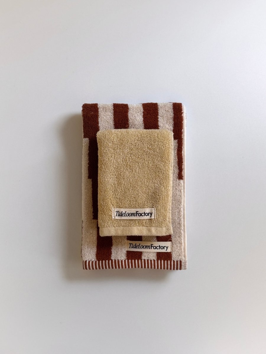 SE - 8911 - Tide Loom Factory - 100% Cotton Towel | Sand Beige / Sand Ripple Check Set