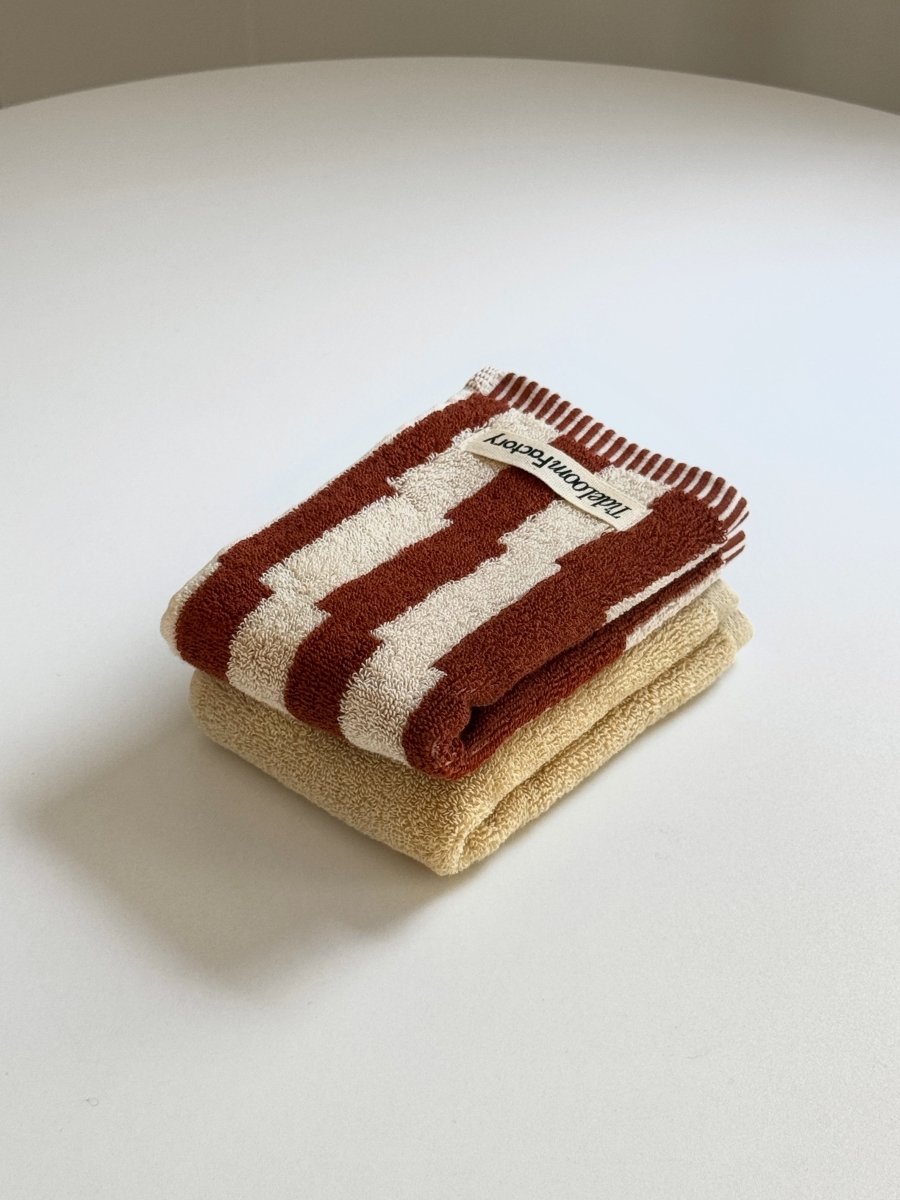 SE - 8911 - Tide Loom Factory - 100% Cotton Towel | Sand Beige / Sand Ripple Check Set