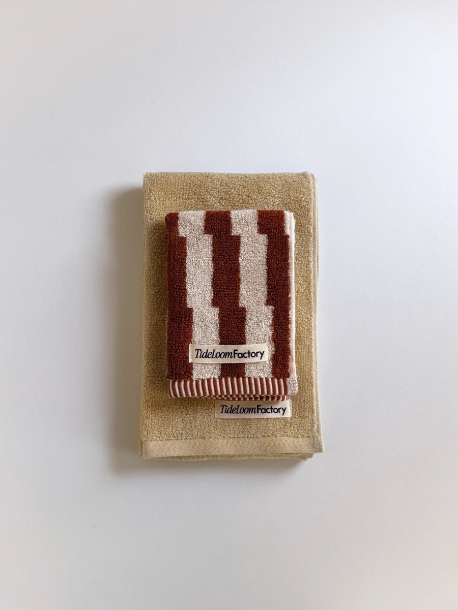 SE - 8911 - Tide Loom Factory - 100% Cotton Towel | Sand Beige / Sand Ripple Check Set