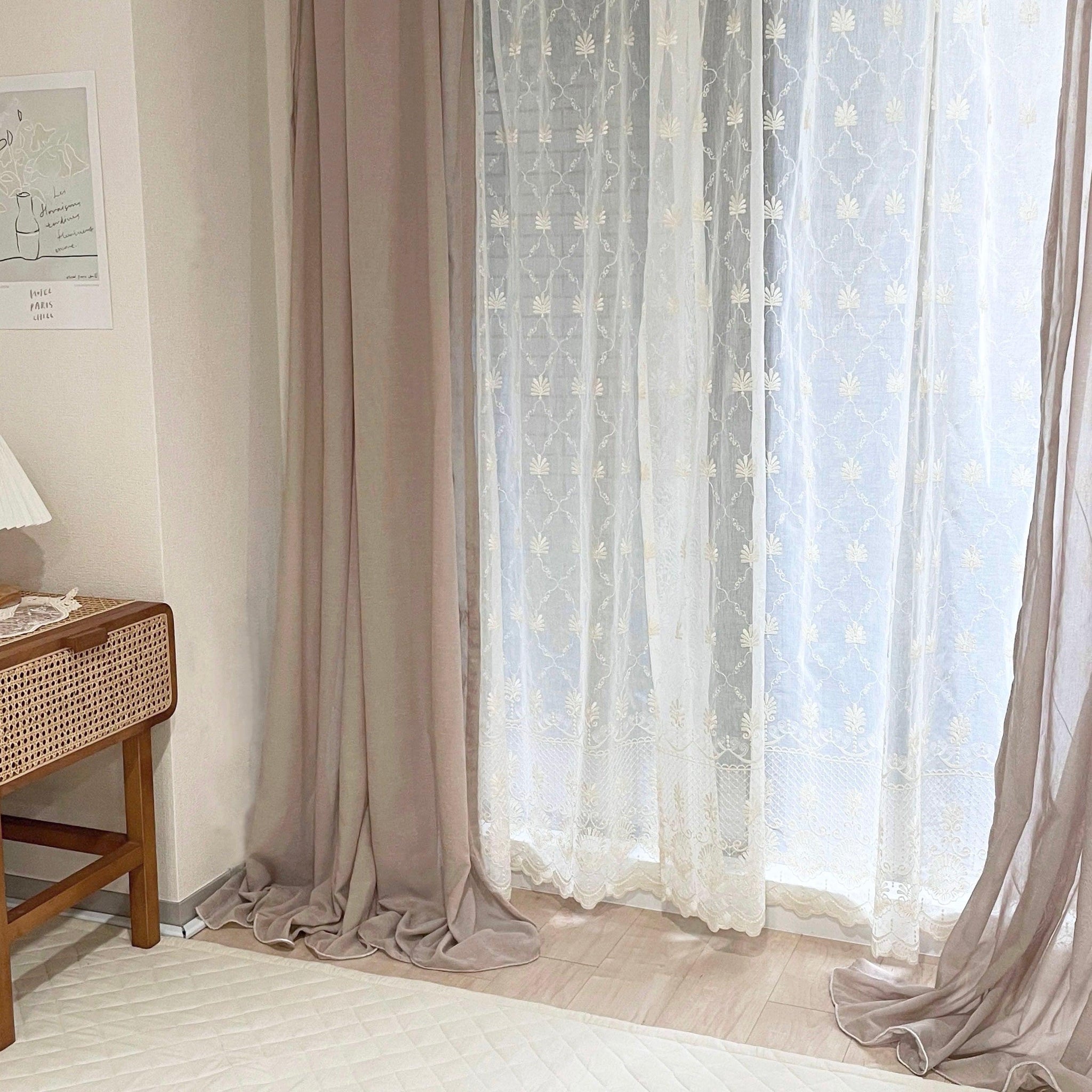 RCB91-00094B-Little Rooms-刺繍レースカーテン　ホワイトティー　1枚