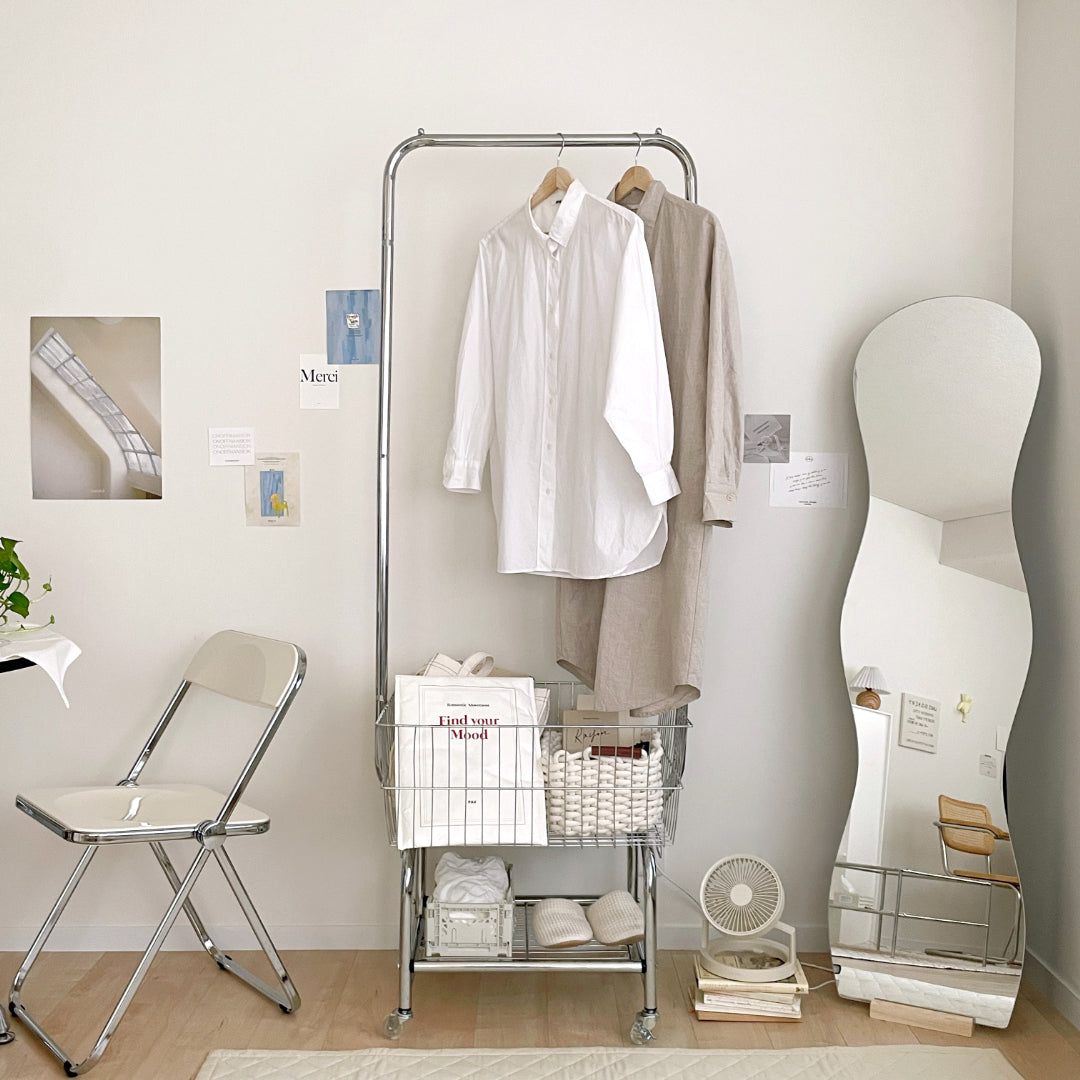 AL-2386-Little Rooms select-バスケット付きシルバーハンガーラック
