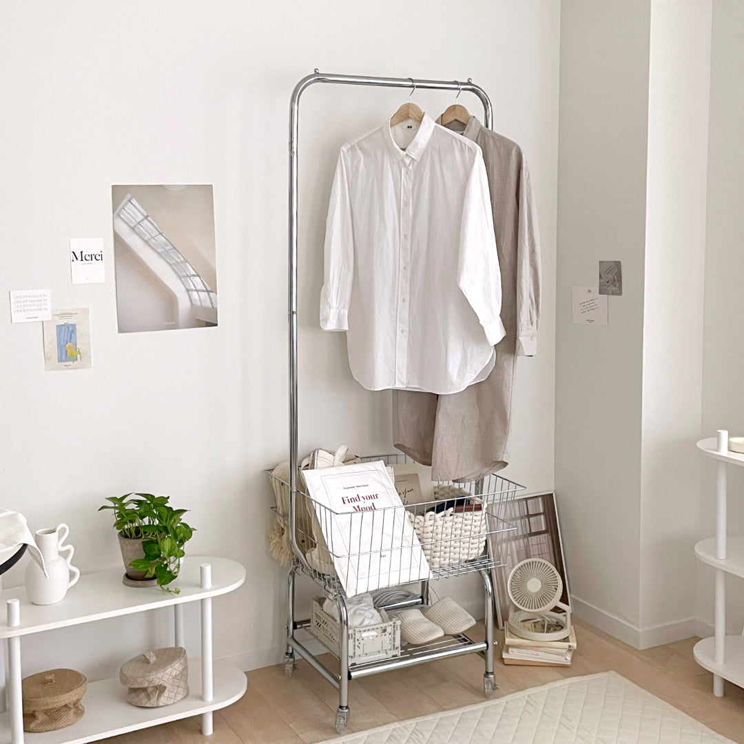 AL-2386-Little Rooms select-バスケット付きシルバーハンガーラック