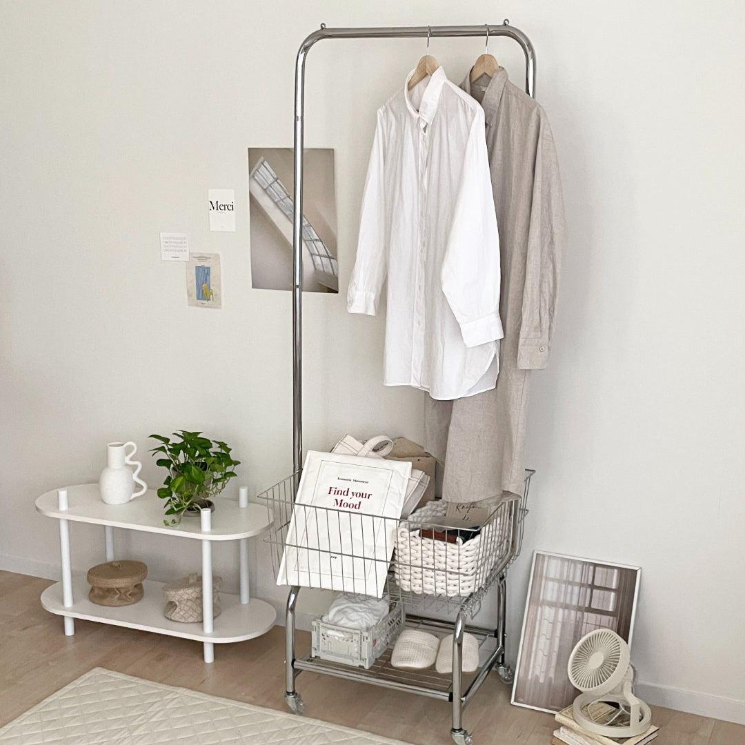AL-2386-Little Rooms select-バスケット付きシルバーハンガーラック