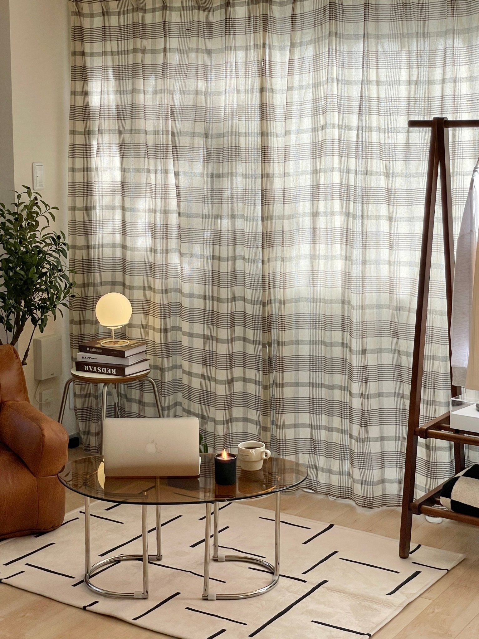 BR-3374-Little Rooms select-セミオーダーサイズ｜光と暮らすピュアコットンカーテン チェック ブラウン×グレー 1枚
